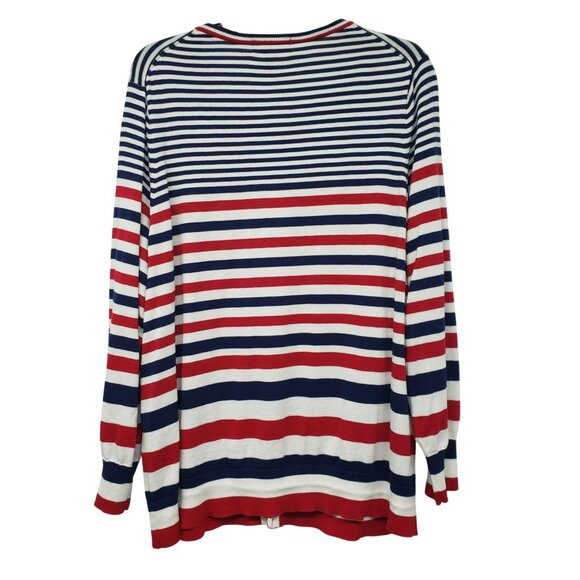 Lands End 100% Supima Cotton Navy Blue Red White Stripe Button Front Cardigan 2X - Picture 2 of 10